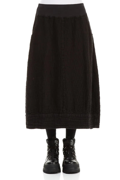 Black Textured Linen Midi Skirt 1