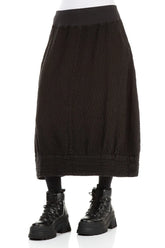 Black Textured Linen Midi Skirt 3