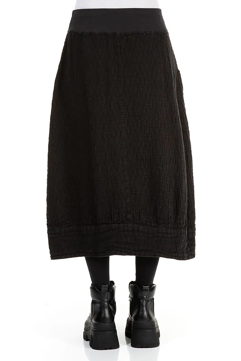 Black Textured Linen Midi Skirt 2