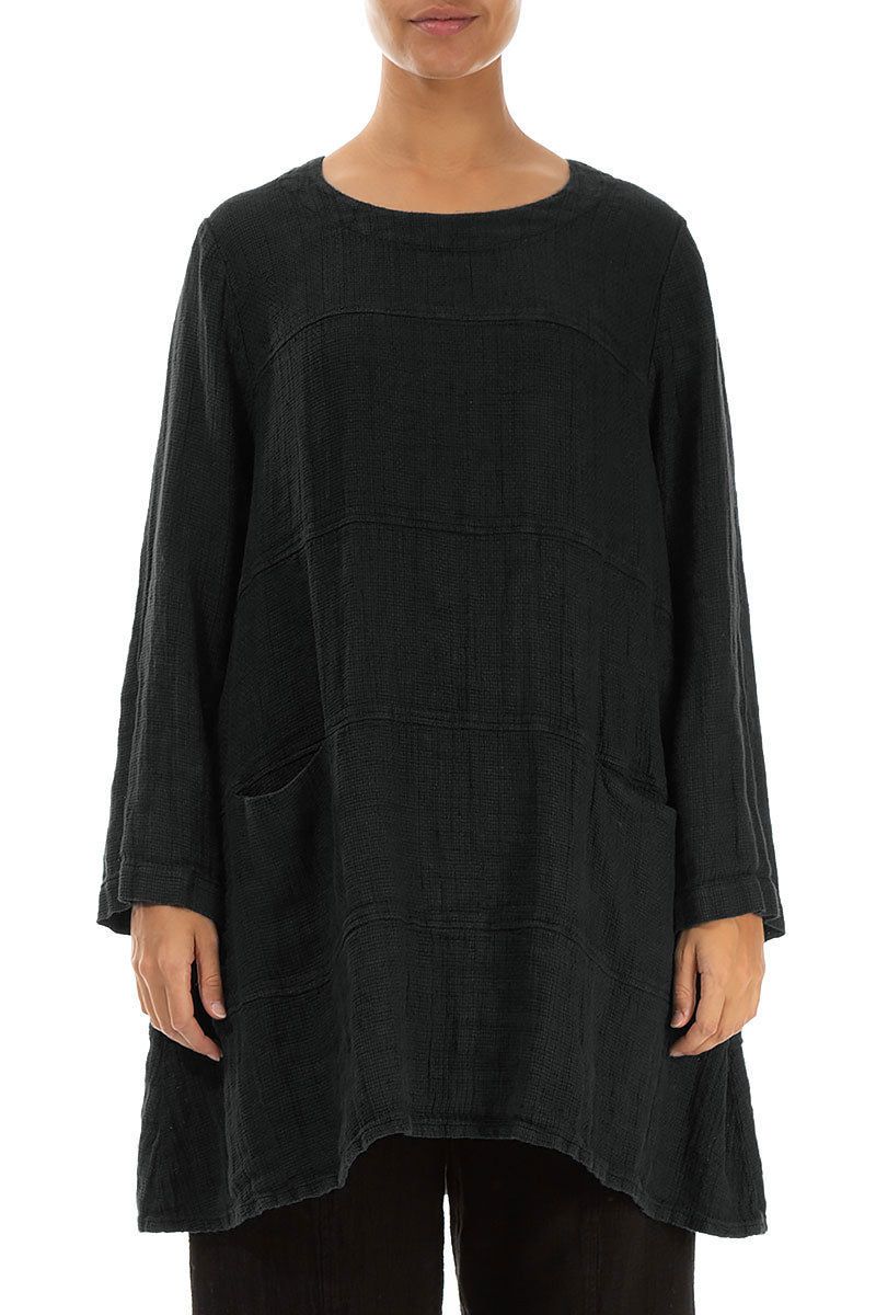 Black Textured Linen Tunic