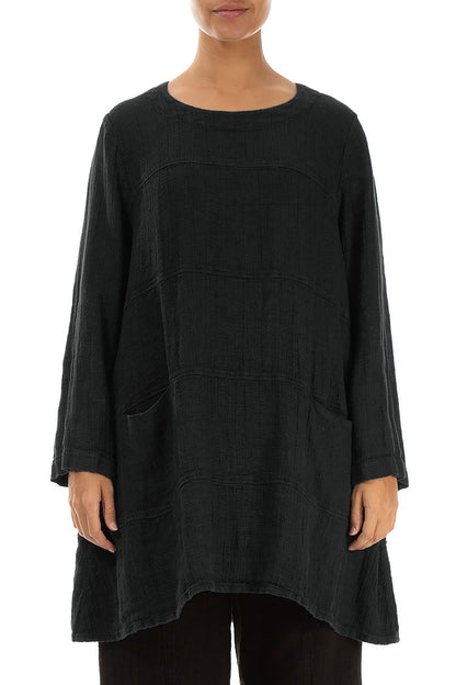 Black Textured Linen Tunic