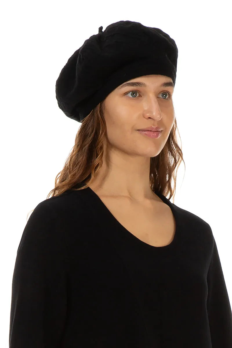 Black Wavy Cotton Beret 2