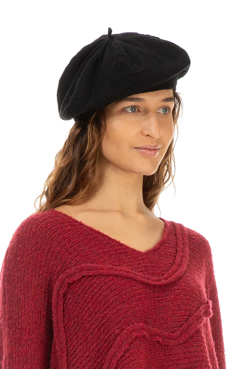 Black Wavy Cotton Beret 1