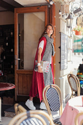 Black & White Check Linen Scarf 5