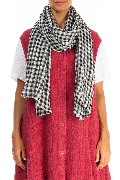 Black &amp; White Check Linen Scarf 1