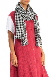 Black & White Check Linen Scarf 3