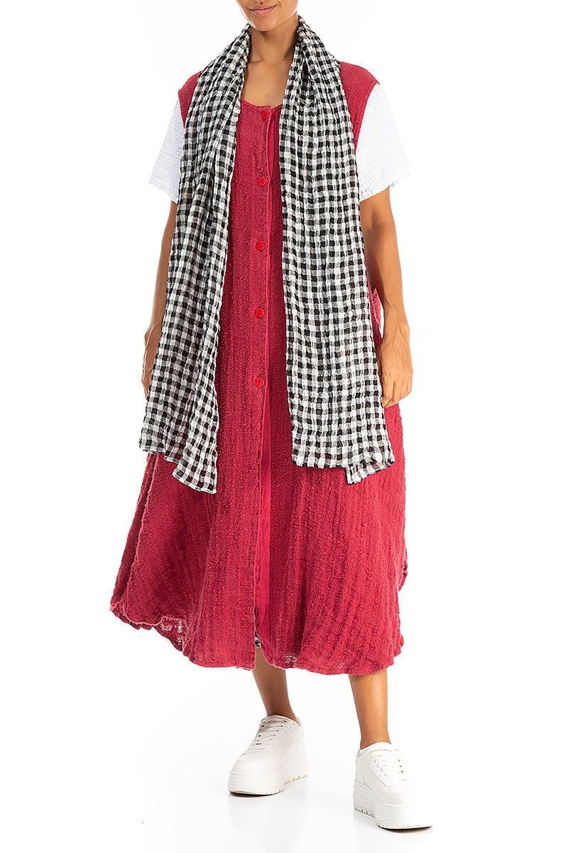 Black &amp; White Check Linen Scarf 2