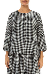 Black & White Check Linen Jacket Blouse 1