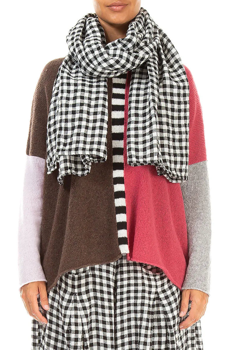 Black &amp; White Check Linen Scarf
