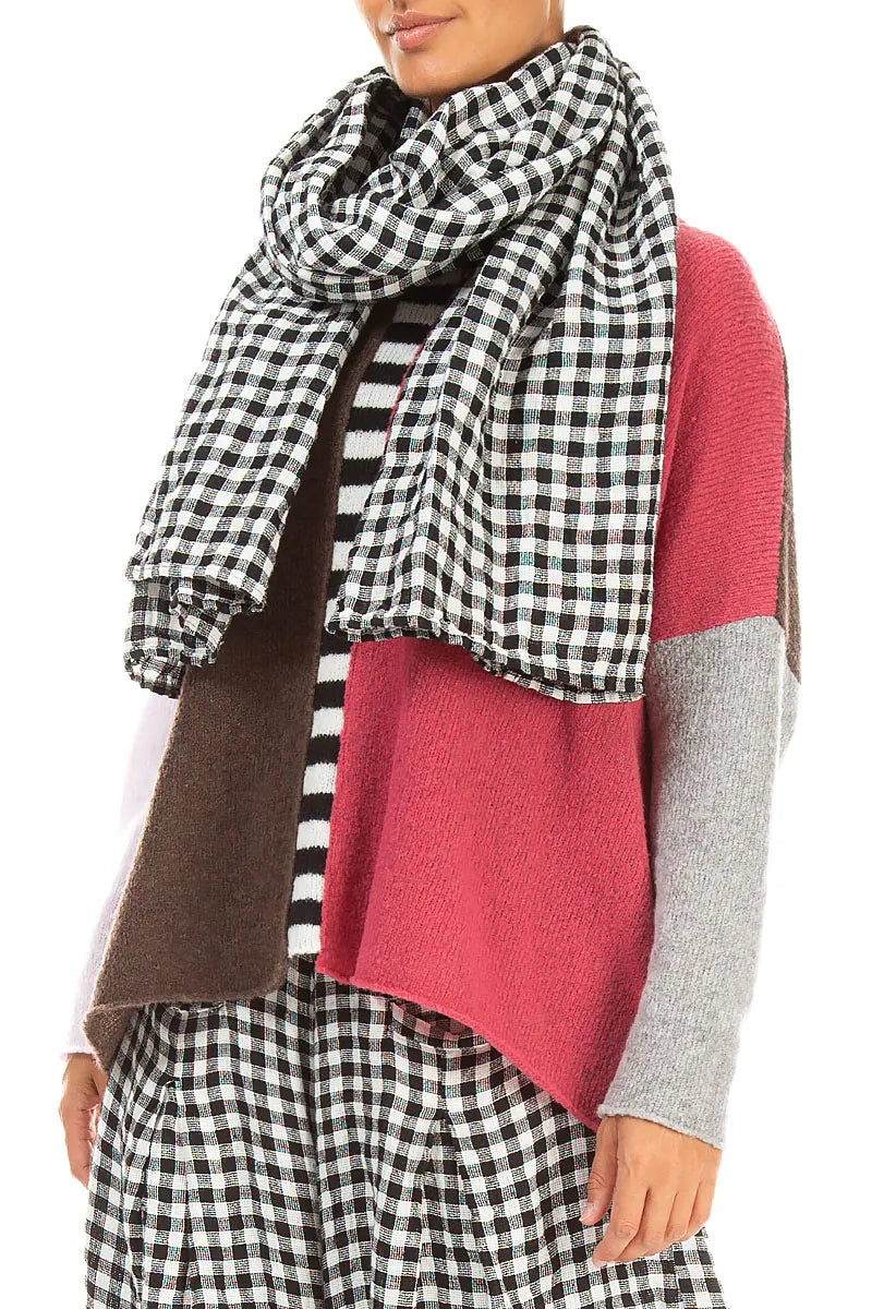 Black &amp; White Check Linen Scarf