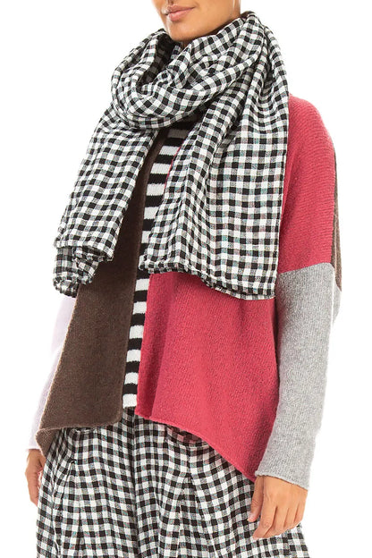 Black &amp; White Check Linen Scarf