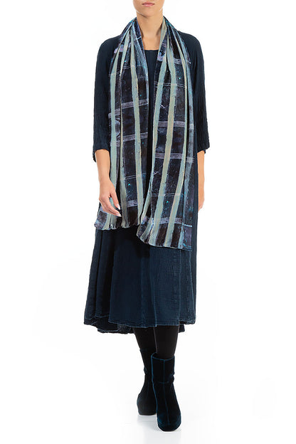 Blue Lines Stretch Silk Velvet Scarf 3