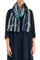 Blue Lines Stretch Silk Velvet Scarf 1