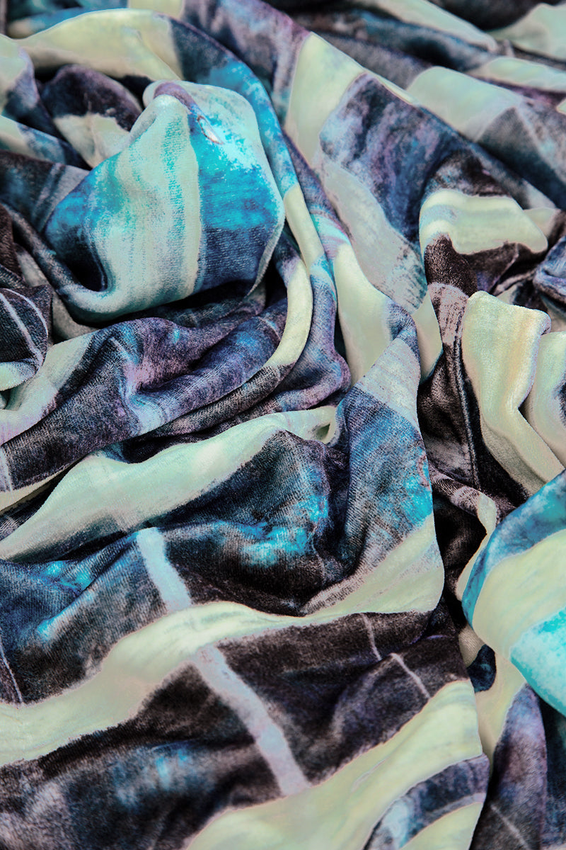 Blue Lines Stretch Silk Velvet Scarf 4