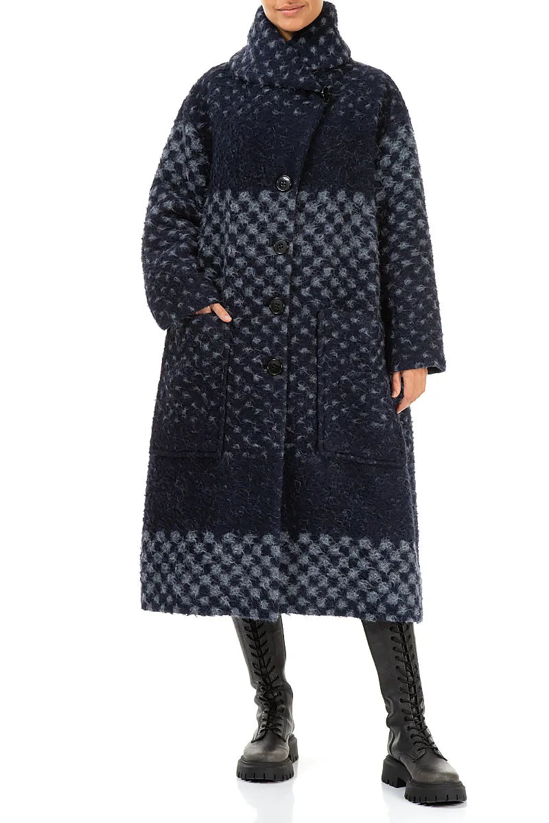 Blue Alpaca Wool Trapeze Coat 5