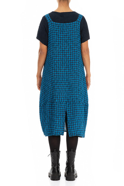 Blue Check Linen Dungaree Dress 2