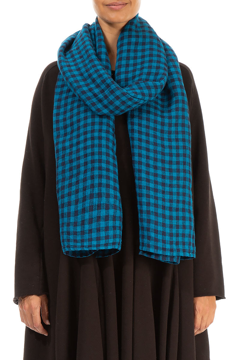 Blue Check Linen Scarf