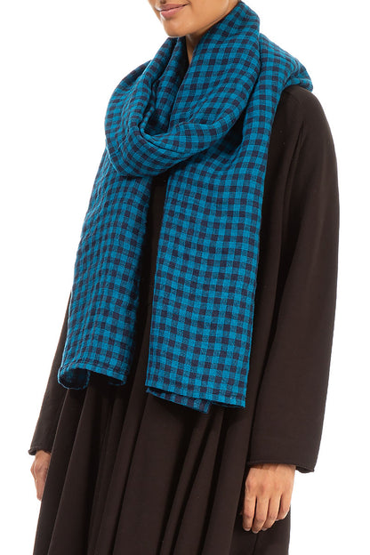 Blue Check Linen Scarf