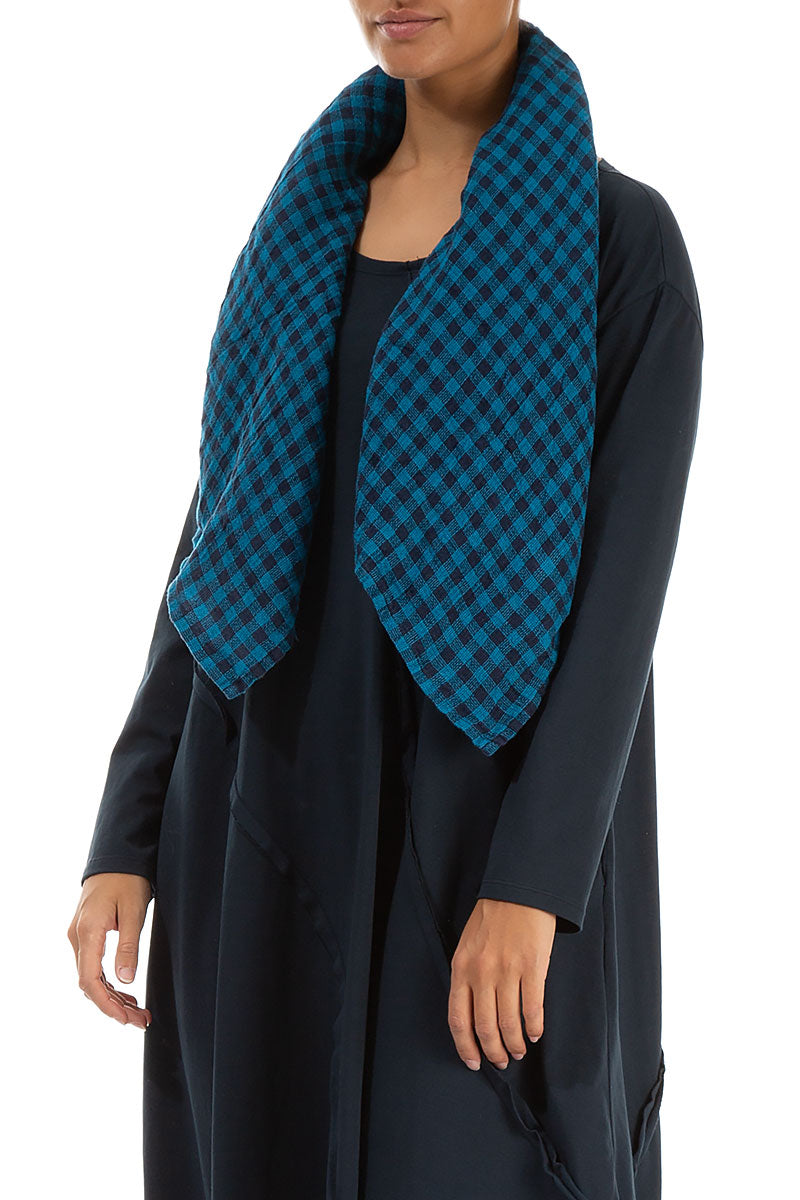 Blue Check Linen Square Scarf 3