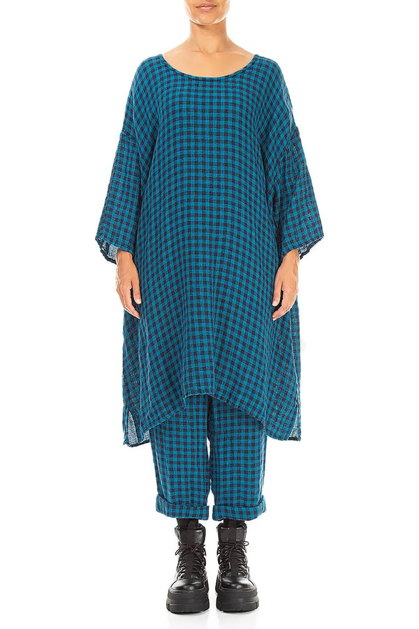 Blue Check Linen Tunic Dress