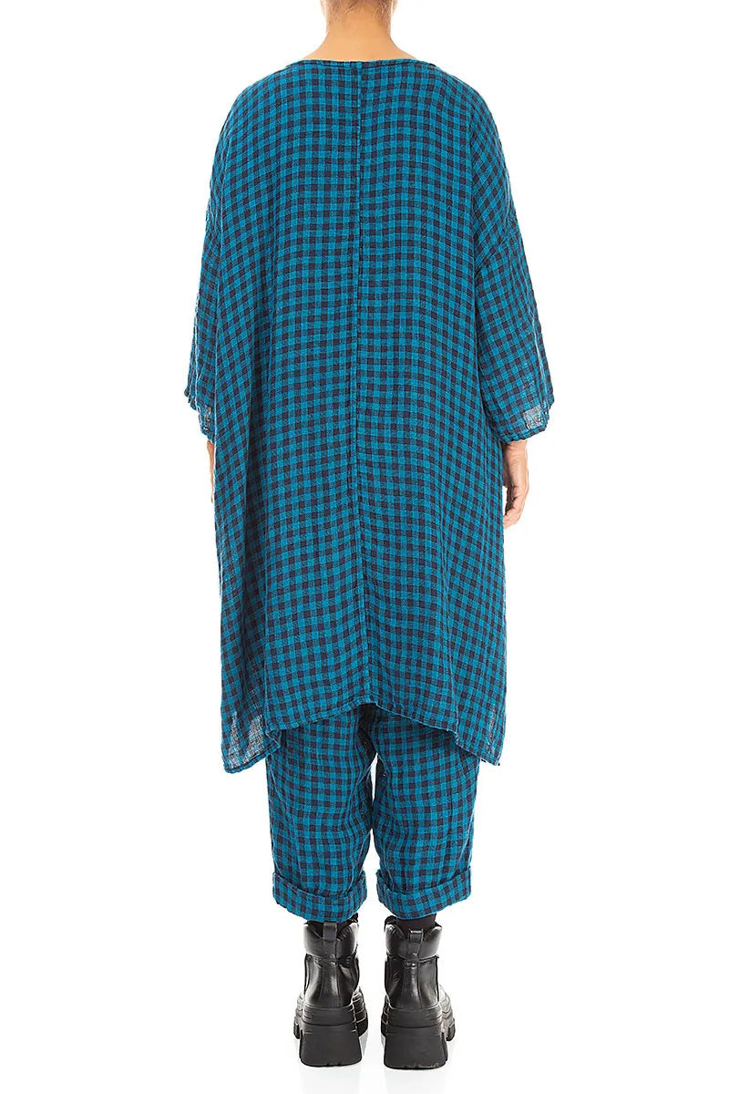 Blue Check Linen Tunic Dress