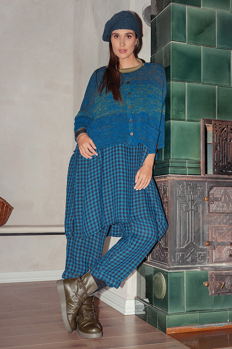 Blue Check Linen Tunic Dress