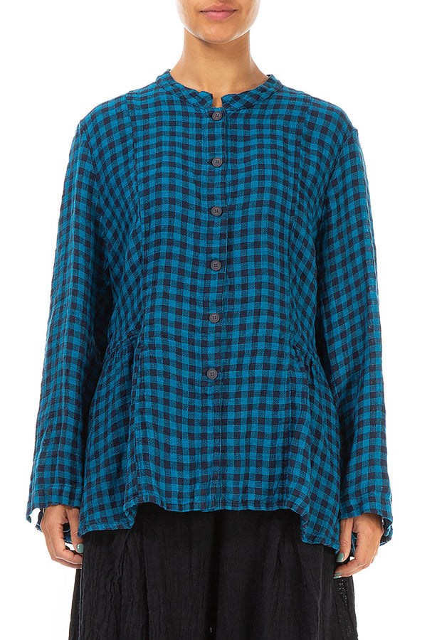 Blue Check Peplum Linen Jacket 1