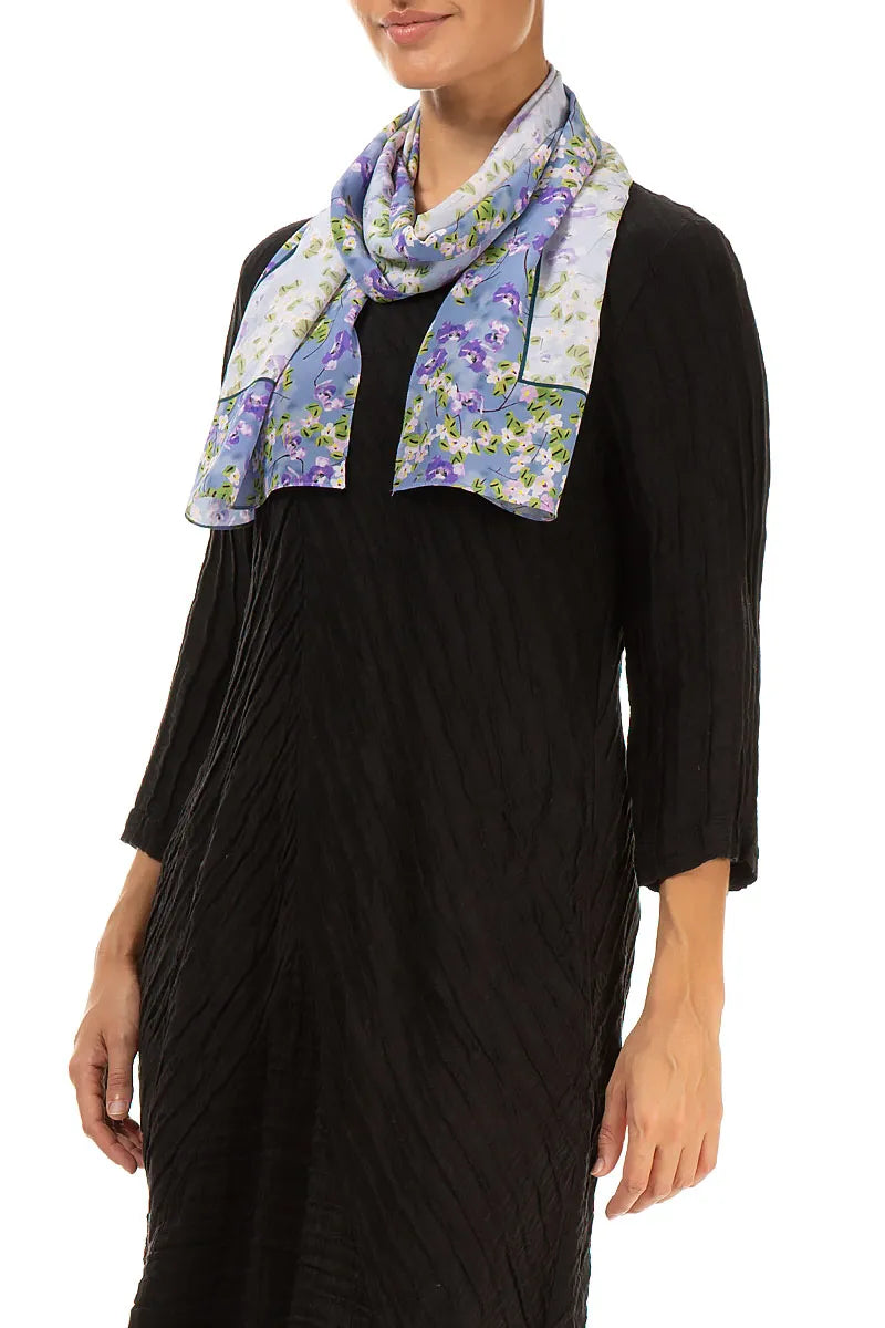 Blue Meadow Floral Silk Scarf 3