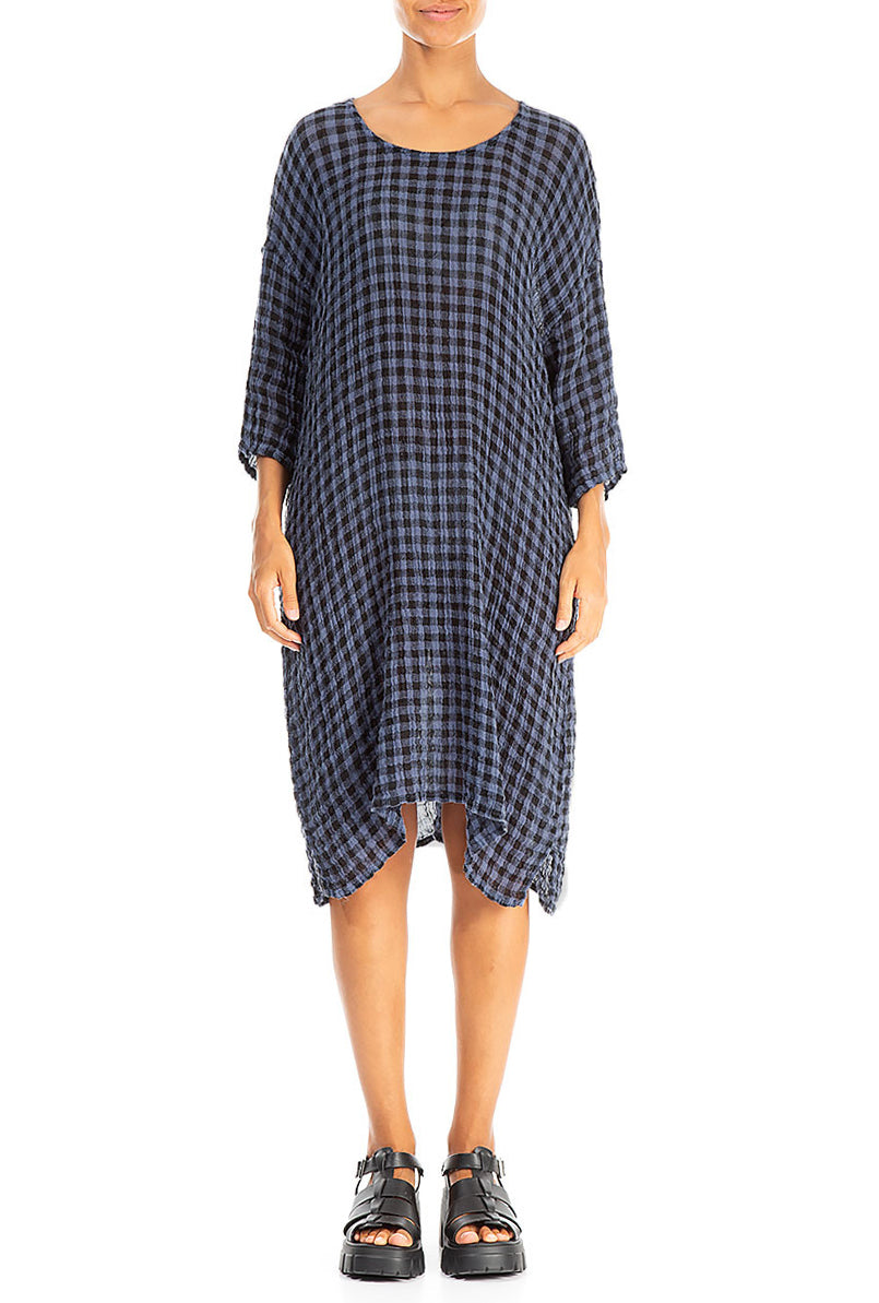 Blue Nova Check Gauze Linen Tunic Dress 1