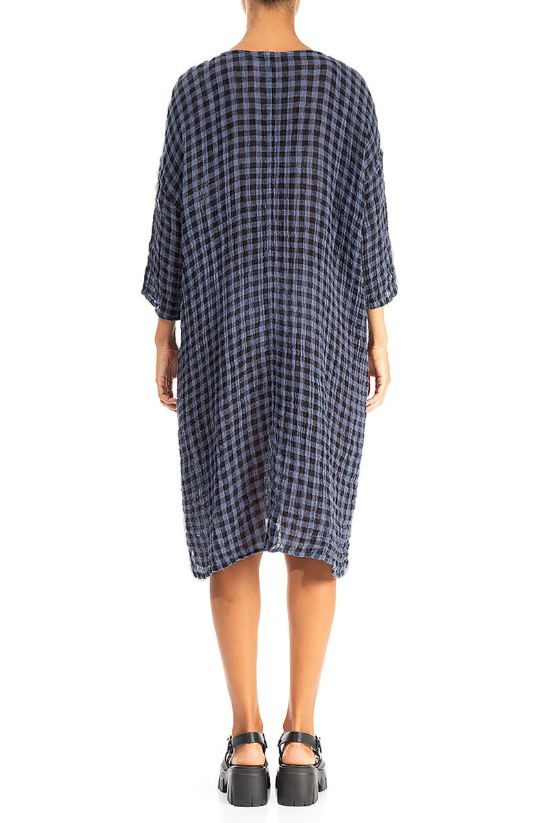 Blue Nova Check Gauze Linen Tunic Dress 2