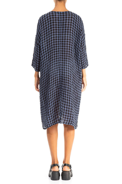 Blue Nova Check Gauze Linen Tunic Dress 2