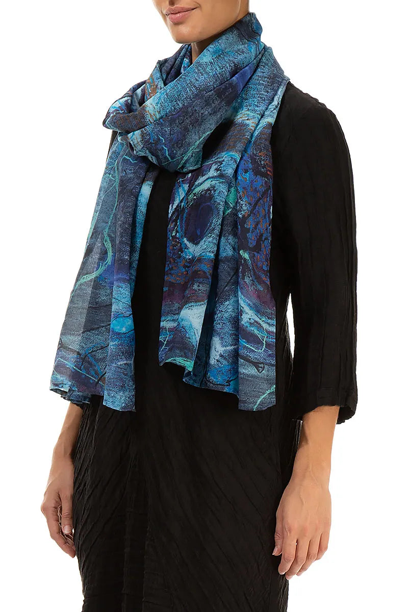 Blue Reverie Silk Cotton Scarf 3