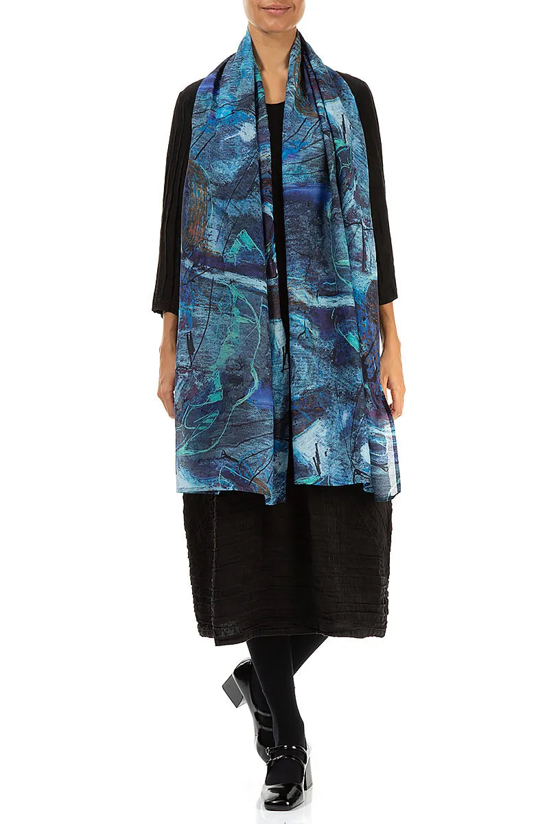 Blue Reverie Silk Cotton Scarf 2