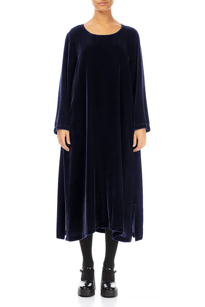 Blue Violet Silk Velvet Shift Dress