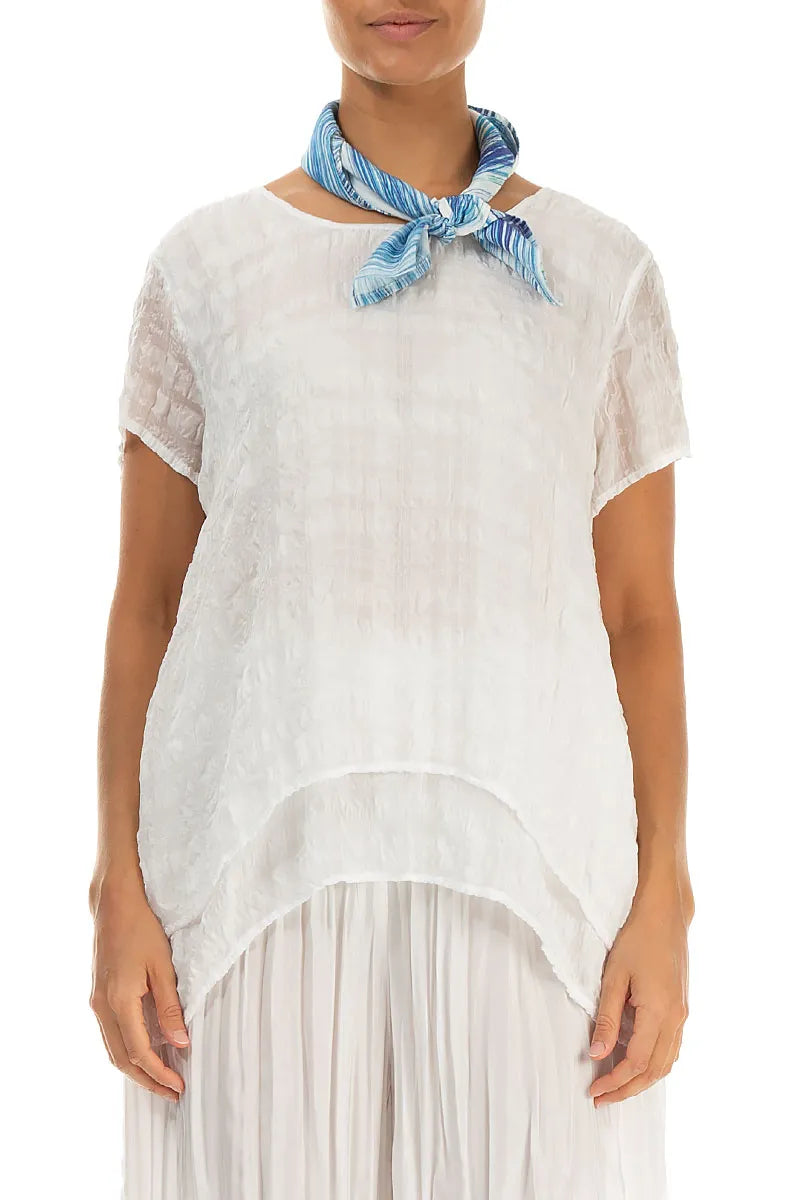 Foulard carré en soie et bambou à rayures bleues