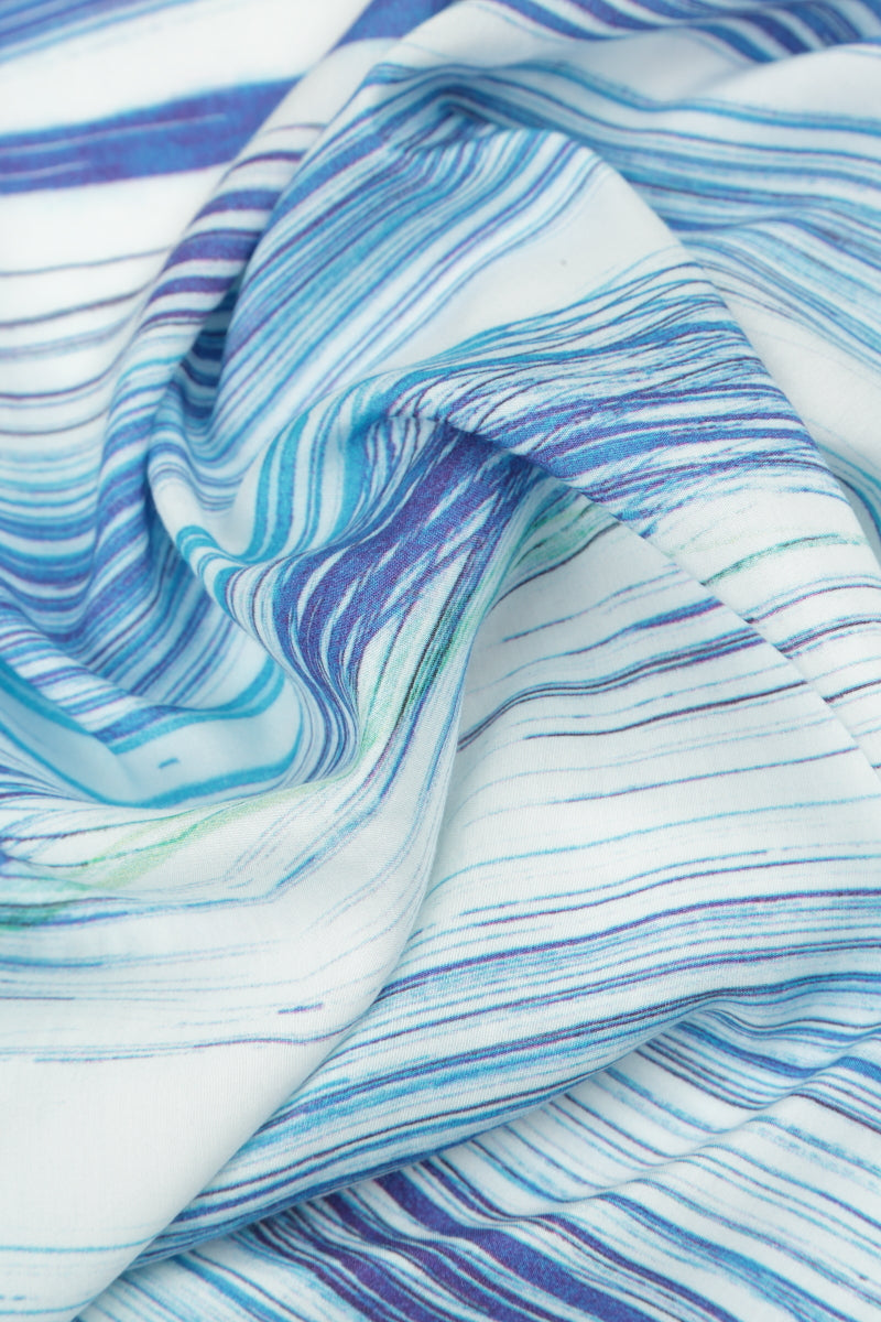 Foulard carré en soie et bambou à rayures bleues
