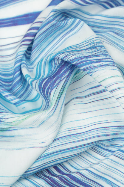 Foulard carré en soie et bambou à rayures bleues