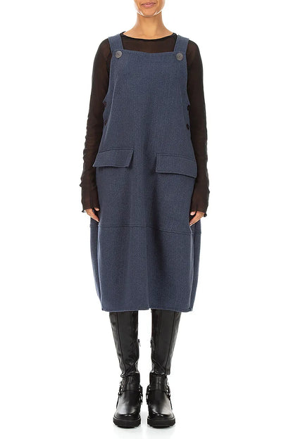 Blue Wool Dungaree Dress 1