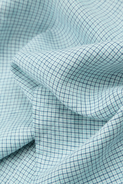 Round Neck Blue Check Linen Top 5