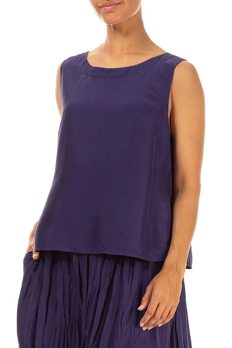 Round Boat Neck Royal Purple Silk Bamboo Top 3