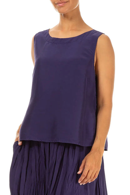 Round Boat Neck Royal Purple Silk Bamboo Top 3
