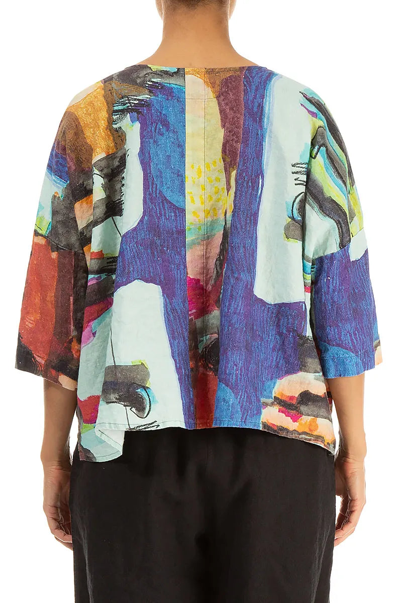 Boxy Abstract Linen Jacket