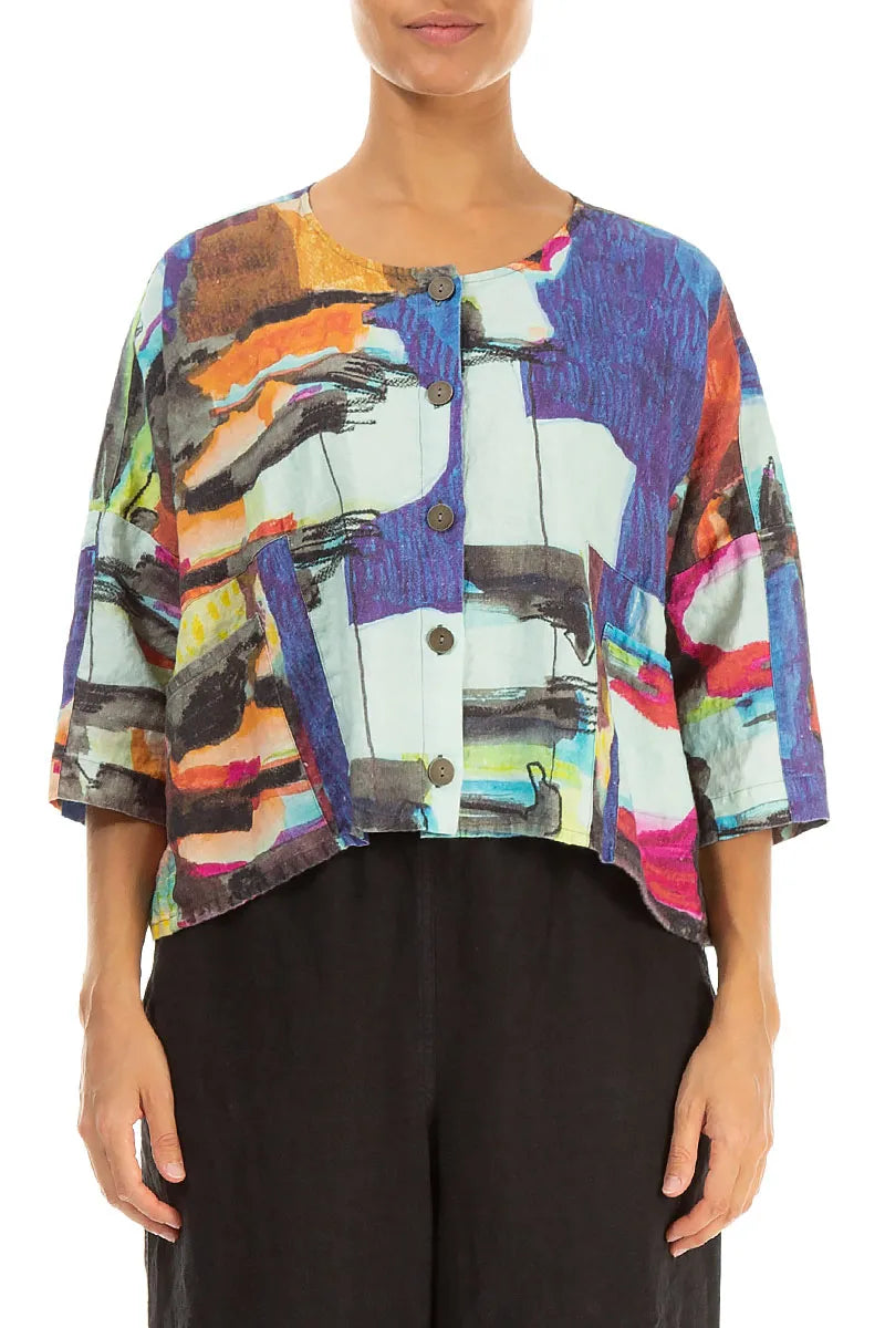 Boxy Abstract Linen Jacket