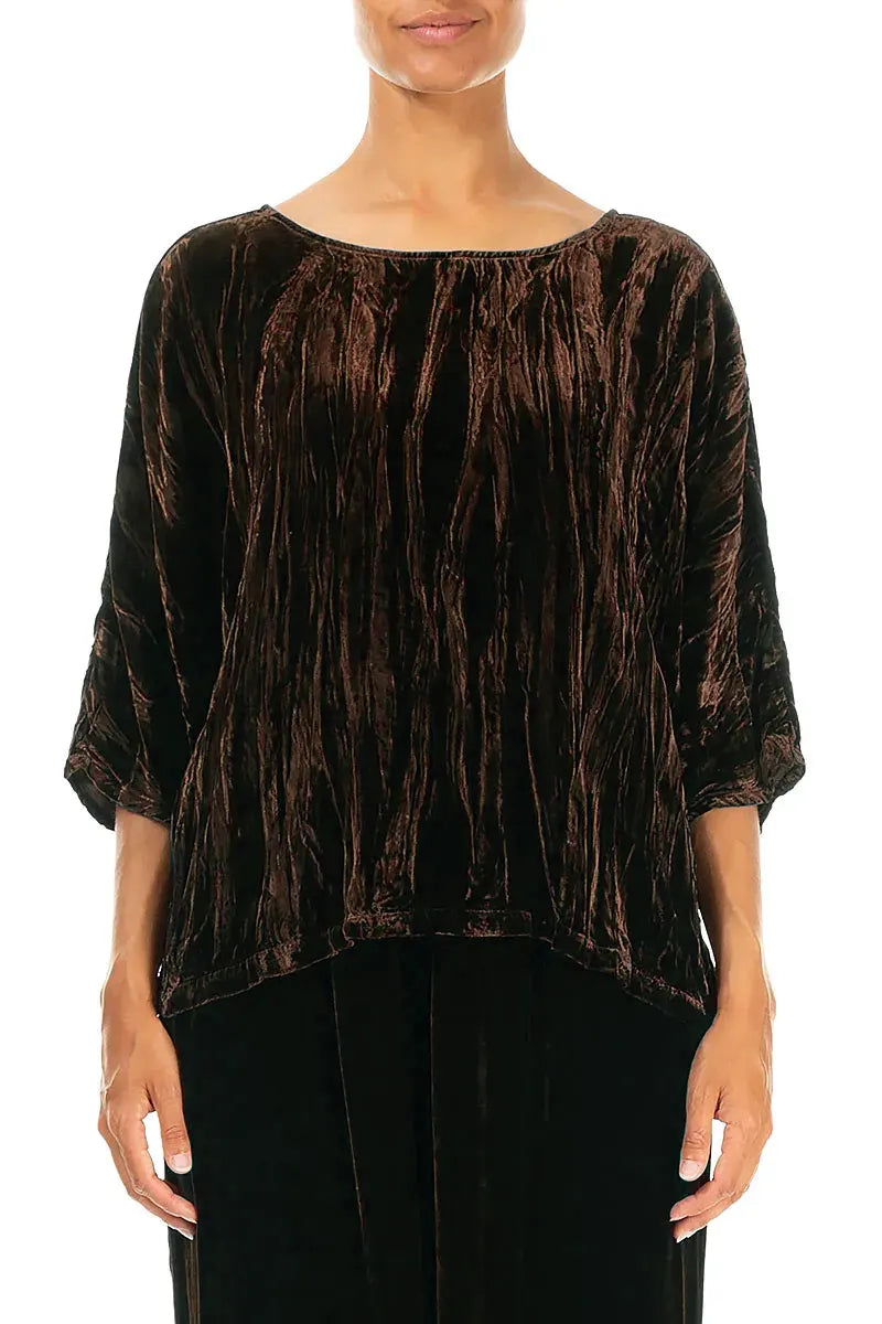 Boxy Aged Copper Crumpled Silk Velvet Blouse 1