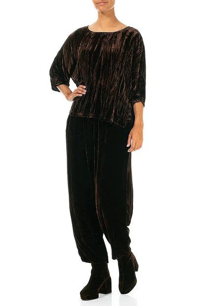 Boxy Aged Copper Crumpled Silk Velvet Blouse 4