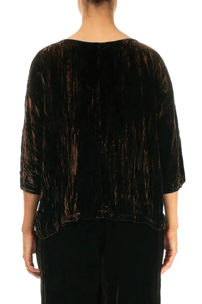 Boxy Aged Copper Crumpled Silk Velvet Blouse 2