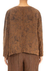 Boxy Aged Copper Marble Crinkled Silk Blouse 2