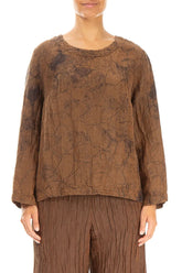 Boxy Aged Copper Marble Crinkled Silk Blouse 1