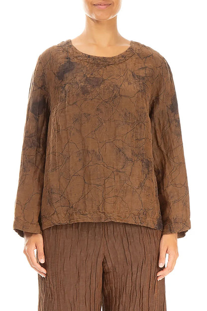 Boxy Aged Copper Marble Crinkled Silk Blouse 1
