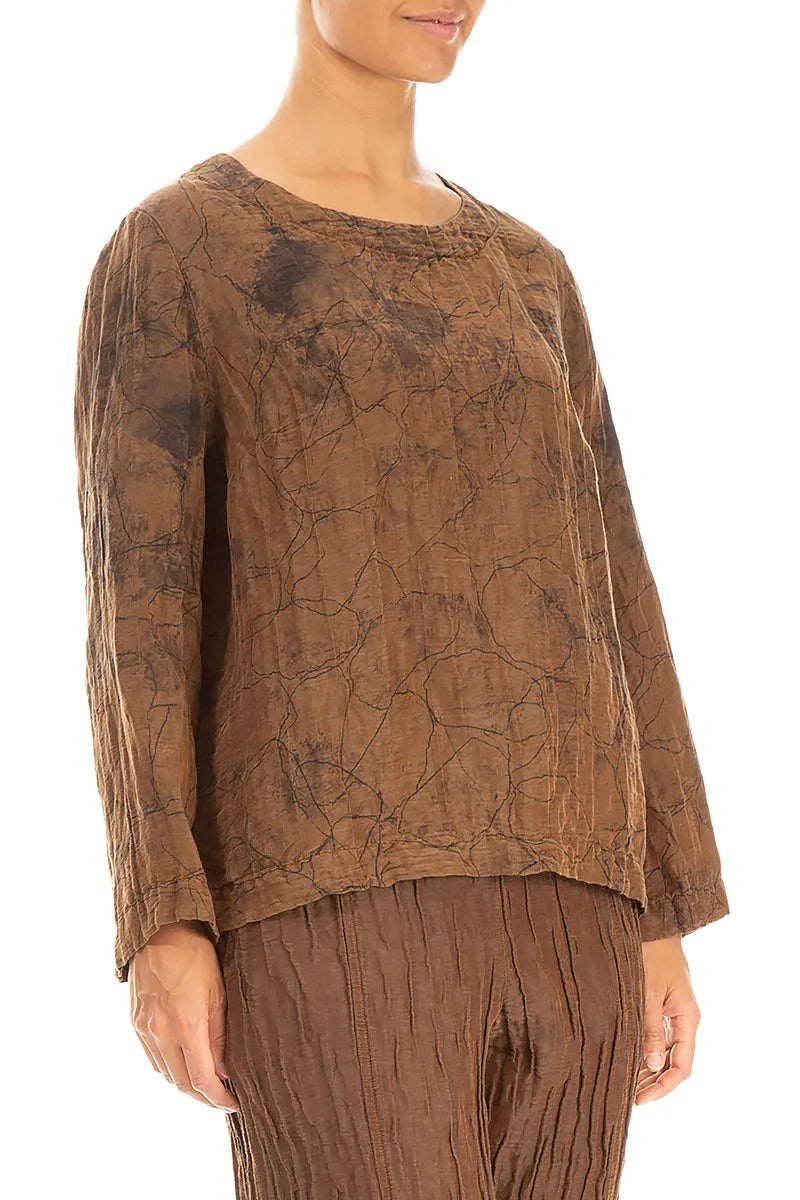 Boxy Aged Copper Marble Crinkled Silk Blouse 3